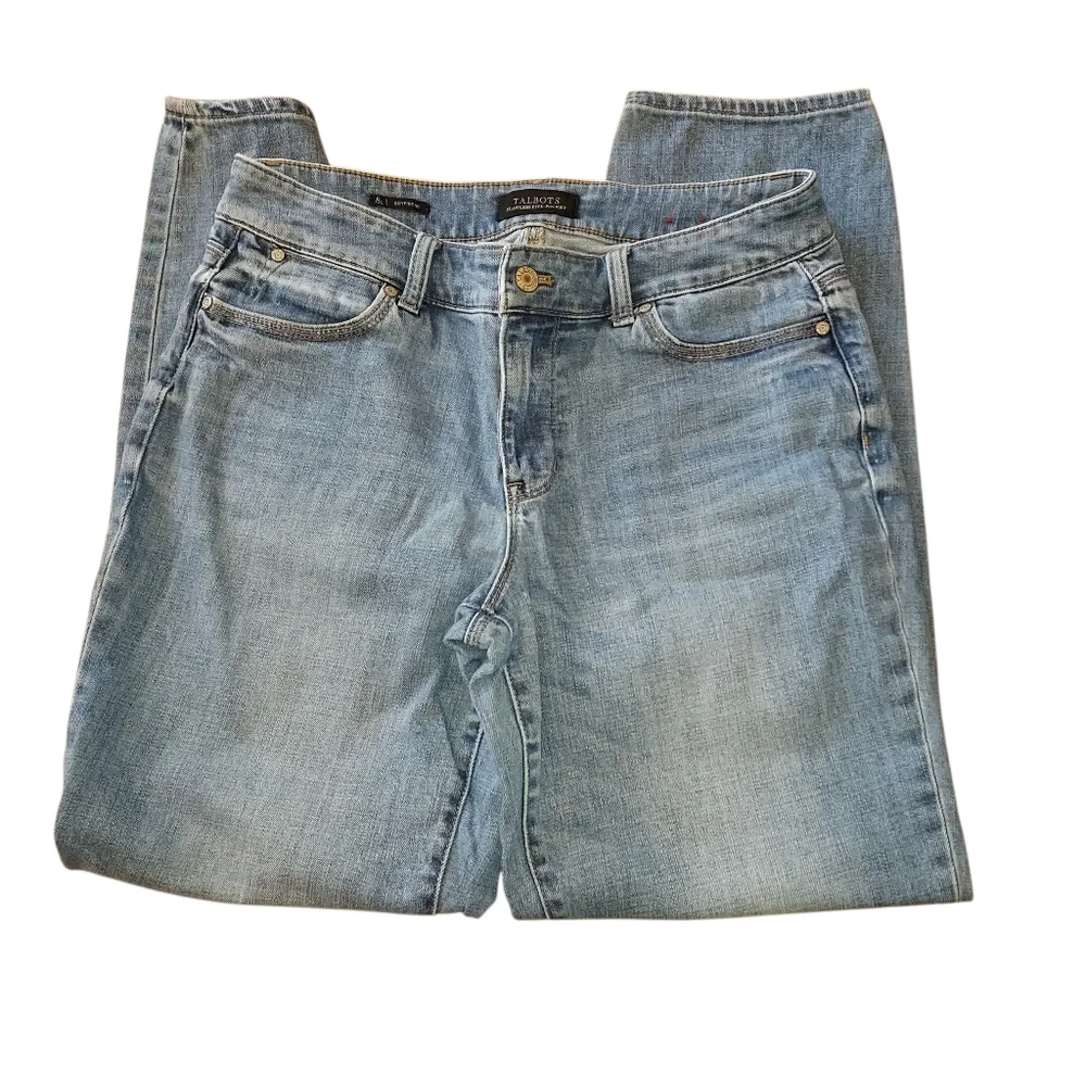 Talbots Jeans Womens Sz 8 Long Boyfriend Flawless Five Pocket light Wash Stretch